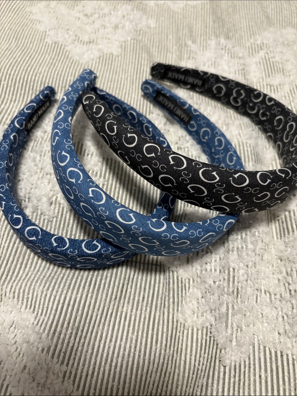 Blue and Black Patterned Padded Headbands - Designer Logo Style